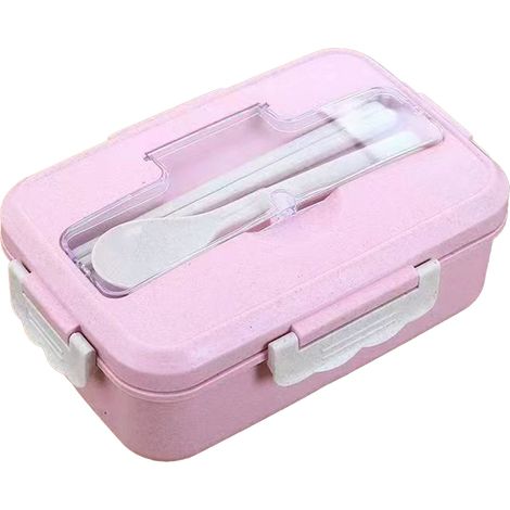 Boîte à lunch à plusieurs compartiments, écologique et portable, de type bento, idéale pour les élèves, la maison, l'école ou le bureau (rose). (1/5)