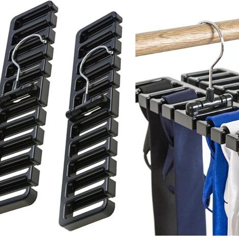 CSPARKV 2 Pièces Rangement Ceinture avec Crochet Pivotant à 360°Porte Cravate Porte Ceinture Support de Ceinture Robuste et Durable pour Ceintures Soutiens Gorge Gilets Rangement D'écharpes (Noir) (1/5)
