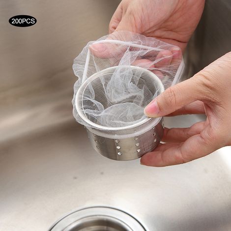Lot de 200 filtres jetables portables pour évier, sacs poubelle en filet pour la cuisine et la salle de bain (1/5)