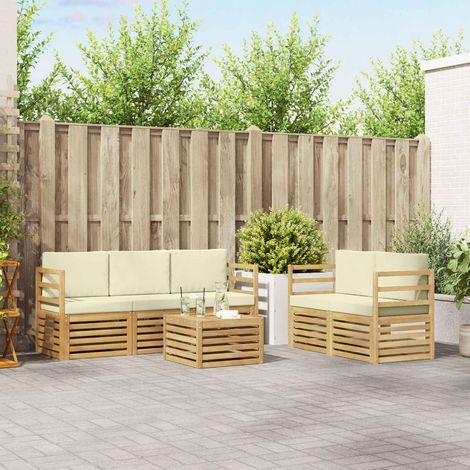 vidaXL Outdoor-Sofagarnitur 6 Stk. Weiß und Creme Polyester (1/5)