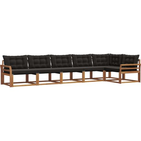 Conjunto de sofás de exterior con cojín 6 pcs Natural y negro vidaXL