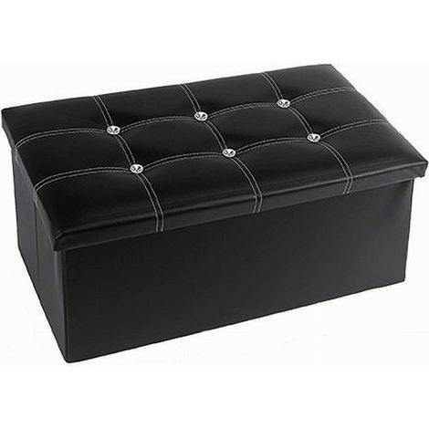 Cleafe - Pouff Puff Pouf Contenitore Imbottito Portaoggetti Nero Strass 76x38x35 Cm 79437 - (1/2)