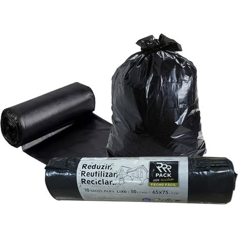 Sacco spazzatura 50 l 10 unità 65x75 cm nero autochiudente