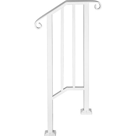 Piquet de Main Courante 1/2/3/4/5 Convient à 1 à 5 marches Main Courante d'escalier en Fer forgé Blanc Noir avec kit d'installation Rails extérieurs (Color : Silver, Size : White 1-Step) (1/5)