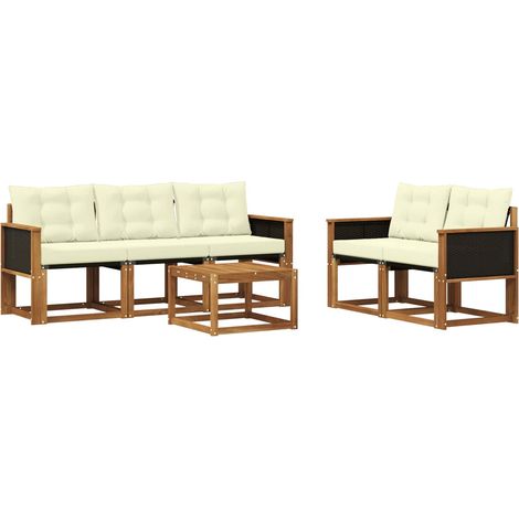 Conjunto de sofás de exterior 6 uds. Natural y Crema vidaXL (1/5)