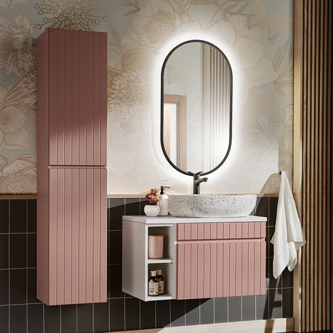 Set di mobili da bagno con lavabo Zelie rosa 80cm