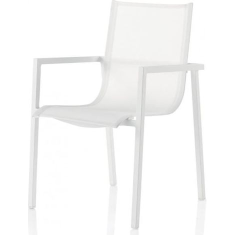 Ensemble de jardin - JUANIO - JUANIO - Table extensible verre 6mm - 6 chaises empilables aluminium/textilène - Blanc (1/4)