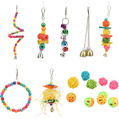 Jouets pour oiseaux résistants aux morsures, balançoire à mâcher pour perroquets avec crochets amovibles pour calopsittes, pinsons, perruches ondulées, aras, inséparables (1/5)