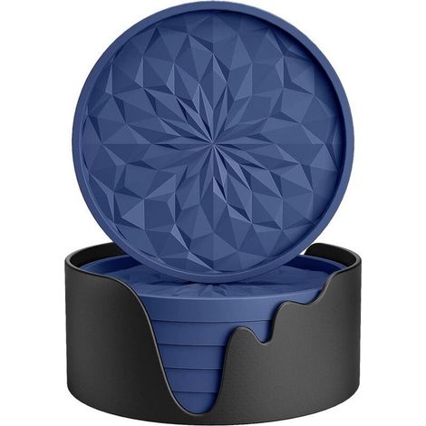 Sets de table, sous-verres pour boissons chaudes ou froides, épais, antidérapant, antiadhésif, plateau profond, bleu marine [Lot de 6] (1/5)