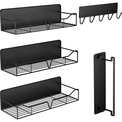 5 x Magnetic Fridge Shelves, Magnetic Kitchen Organiser without Drilling, Spice Rack for Spice Refrigerator for Kitchen Storage and Organization (Black) (1/5)