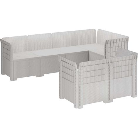 7-Seater Garden Sofa Rattan Look PP White vidaXL (1/5)