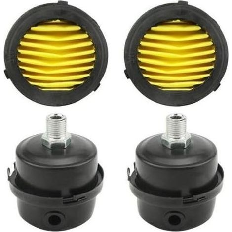 Geräuscharmer Filter für Luftkompressoren, 2-teiliges Set, 1/4" (12,5 mm) Metall mit 2 Ersatzfilterelementen - (1/5)