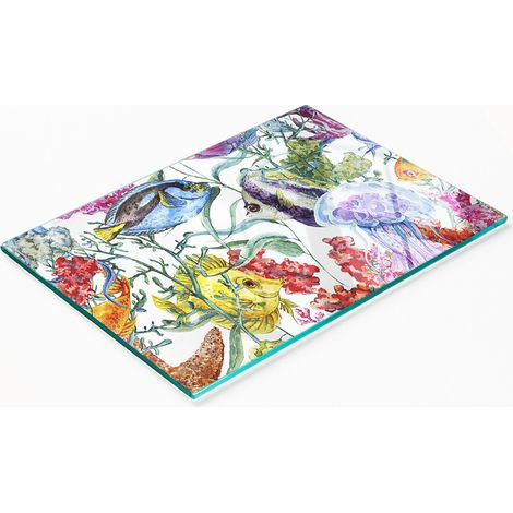 Piatto decorativo multifunzionale in vetro con motivo barriera corallina per cucina, 80x52 cm. (1/5)