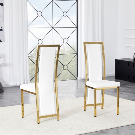 2er-Set Esszimmerstühle 44 x 42,7 x 109 cm, weißes PU, goldfarbenes Metall – MEUBLIV (1/5)