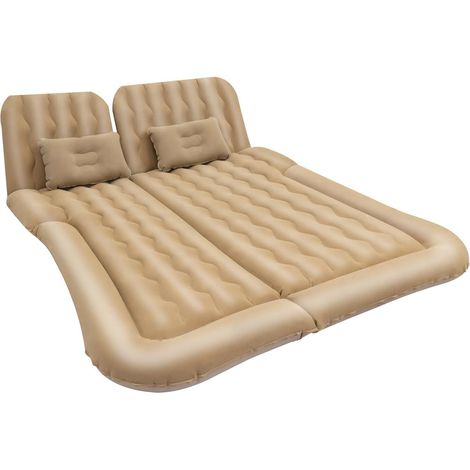 Colchón inflable para 2 personas (174 x 126 cm) con bomba de aire y 2 almohadas confort – Cama inflable de camping para el hogar, viajes y actividades al aire libre – Acabado termoplástico beige