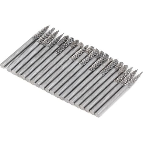 Satz mit 20 Hartmetall-Schaftfräsern, konische Spitzen, ein- und zweischneidige Schlichtfräser, 3-mm-Schaft, für Bohrer und Rotationswerkzeuge (1/5)