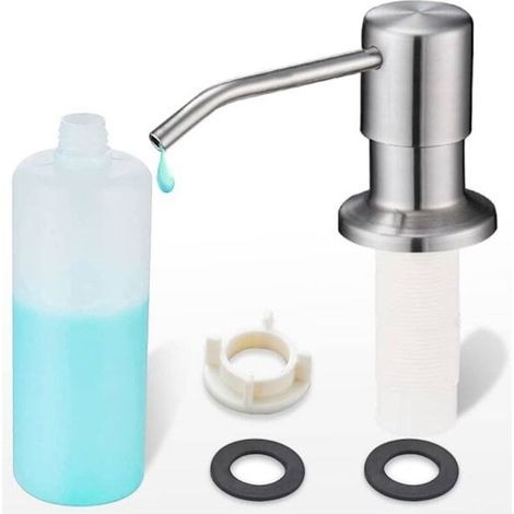 Brushed nickel top-fill washbasin soap dispenser, integrated stainless steel soap dispenser with large 400ml bottle - AquaForge (1/5)