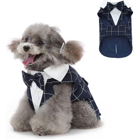 1 costume smoking chien chat, nœud papillon ajustable, bleu, polyester, pour mariage ou fête (1/5)