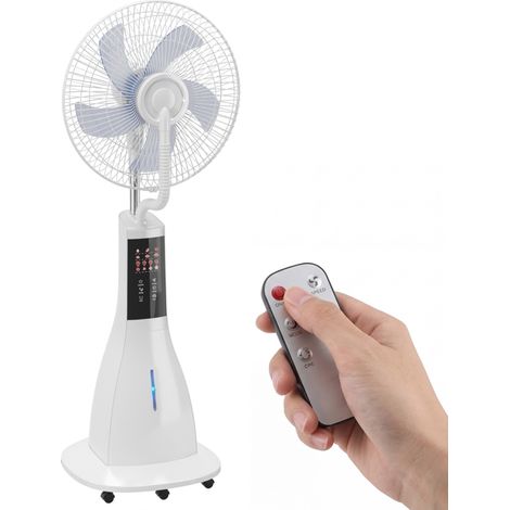 Ventilateur brumisateur 90 W, oscillation à 75°, 3 vitesses, 5 pales, réservoir d'eau de 3 L, 5 roues, télécommande