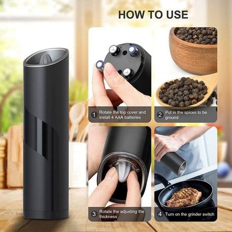 Moulin à poivre électrique en acier inoxydable, sans fil, visuel, moulin à sel, pour cuisine, Restaurant, Camping, Barbecue (1/4)
