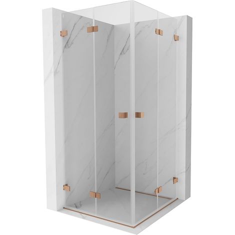 Mexen Lunar-F Duo cabina de ducha plegable 90 x 90 cm, transparente, cobre cepillado - 836-090L-090P-65-00 (1/5)