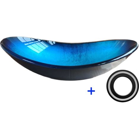 Aufsatzwaschbecken Glas oval blau Tesero+ 54,5x35x15,5 cm (1/5)