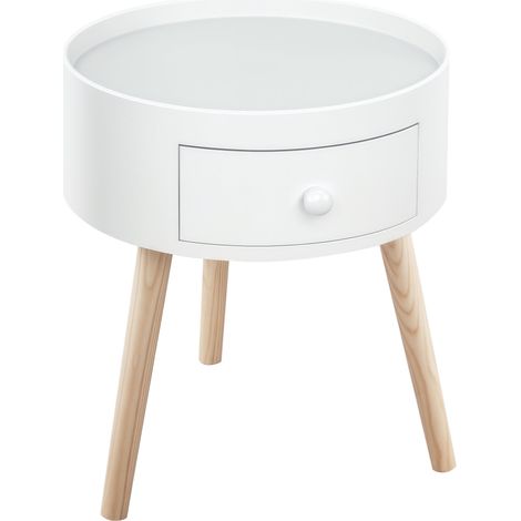 Table de chevet ronde 38 x 38 x 45 cm tiroir de rangement pratique style scandinave épuré en bois massif chêne clair 210001713 (1/5)