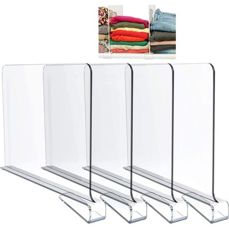 Separateur De Placard - Acrylique Transparent - Hauteur 20 cm Longueur 30 cm - Pour Rangement Dans Armoire, Cuisine, Bureau, Chaussure Et Autres Espaces - Lot De 4 (1/5)