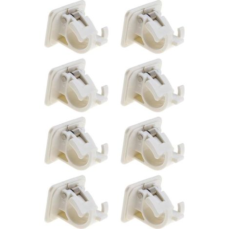 Set di 8 staffe regolabili per asta per tende Sollbry, ideali per appendere tende, veli, cappotti, decorazioni da giardino, lavori artigianali, bagno, montaggio a parete senza chiodi, colore bianco. (1/5)