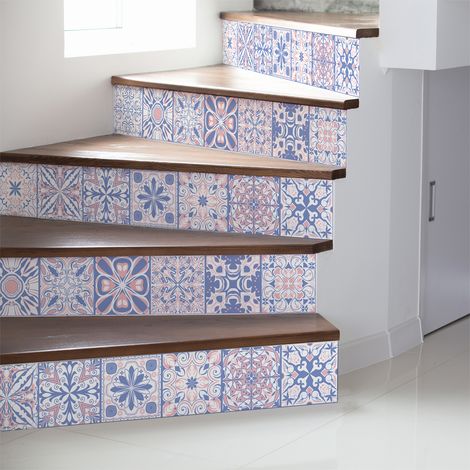 Stickers adhésifs escalier carrelages contremarche - BLEU D'ORIENT - 2 bandes de 12.5x87.5cm (1/3)