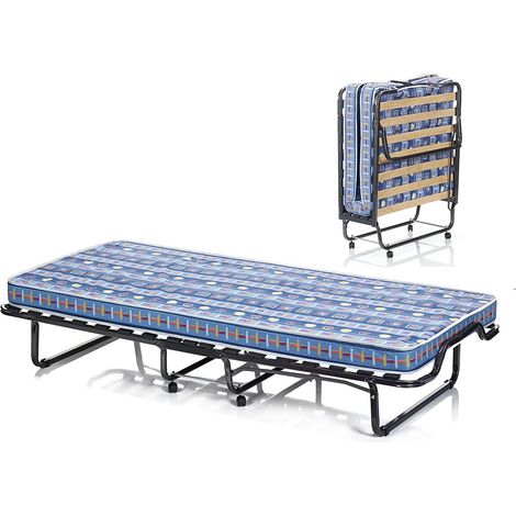 Costway – Lit pliant 1 personne 200 x 80 cm – Matelas en mousse mémoire 10 cm – 4 roues pour déplacement – Sommier 15 lattes en bois – Pliable pour rangement (1/5)