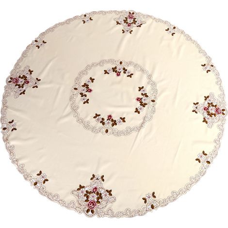 Chemise De Table - En Lin - Brodée Fleurs Rouges - Pour Table Ronde 105 À 130 Cm - Longueur 175 Cm - Unité (1/5)