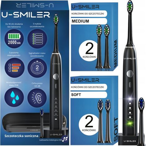 U-SMILER IPX8 Schall-Elektrozahnbürsten-Etui mit 6 Profi-Köpfen