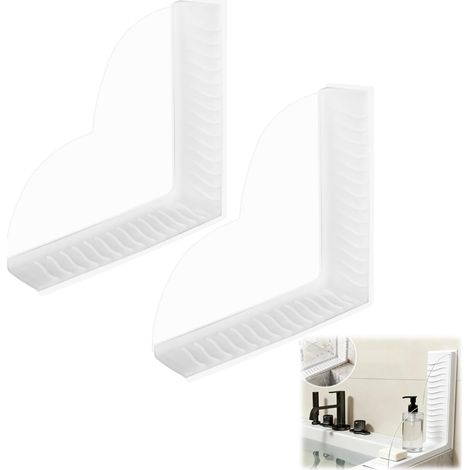 Lot de 2 protections anti-éclaboussures pour baignoire en acrylique + tapis d'égouttement en silicone, protection d'angle transparente de 25,4 cm avec ventouses, tapis d'égouttement (1/5)