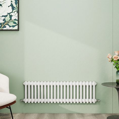 AICA 300x1010mm White Horizontal Traditional Radiator Cast Iron 2 Column Heating UK