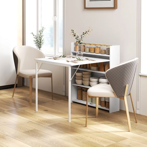 Mesa Plegable de Comedor Mesa de Cocina con Ala Abatible 4 Compartimentos Hasta 3 Personas 78,5x91x93 cm Blanco (1/5)