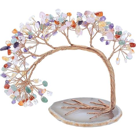 11.4cm Chakras Pierres Naturelles Arbre Pierre sur Base Tranches agate, Arbre Vie Reiki Cristal Décoration Bureaux Maison (1/5)