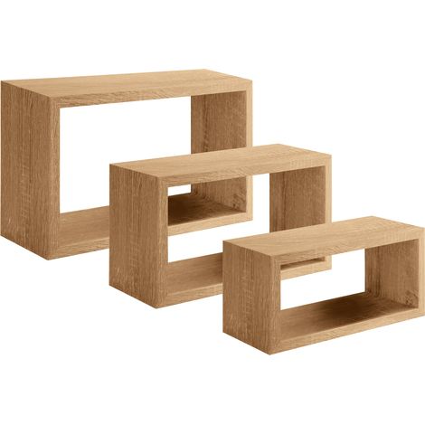 Set 3 Mensole da Parete Rettangolare in Fibra di Legno Trittico Rovere Tabacco (1/4)