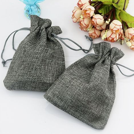 Pochettes Sachets en Lin Chanvre, Sac Toile de Jute avec Cordon de Serrage, Pochette Lin Réutilisable pour Mariages Bijoux la Fête Bricolage 20pcs 15x20cm (gris) (1/5)
