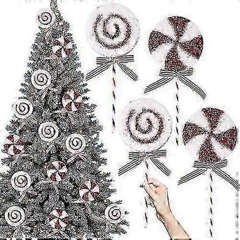 Die schönsten Weihnachtsdekorationen: 4 riesige, glitzernde Lutscher (355 mm) für den Weihnachtsbaum, 14 Zoll große, rot-weiße Bonbon-Ornamente als Strumpffüller und mehr. (1/5)