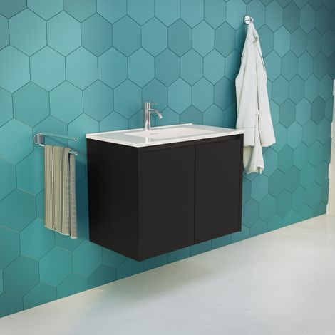 Inda - Meuble de salle de bain L.80 avec vasque noir brillant/mat (1/5)