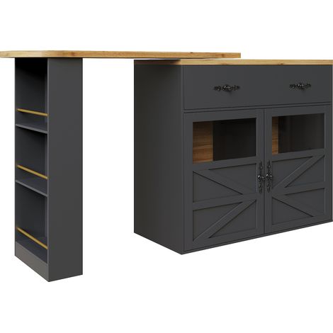 Bar tavolo estensibile nero in MDF con vano contenitore, 204 x 39 x 104 cm (1/5)