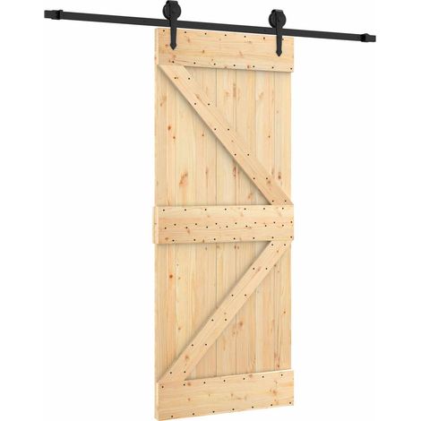 Schiebetür Natürlich und Schwarz 85 x 210 cm Massivkiefer vidaXL