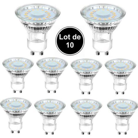 10 ampoules LED GU10 équivalentes à une ampoule halogène de 50 W, 4 W, éclairage blanc lumière du jour 6500 K, faisceau coudé à 120°. (1/4)