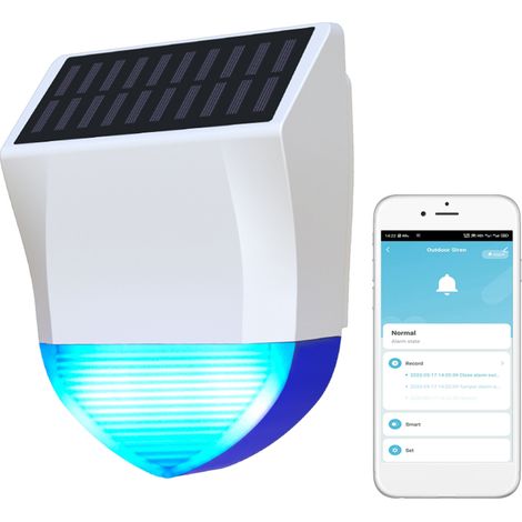 Alarme extérieure solaire Wi-Fi Bluetooth 5.0, étanche IPX5, alarme sonore et lumineuse en temps réel, contrôle via application, dispositif de sécurité domestique intelligent (1/5)