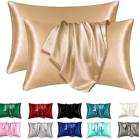 Federa double face in finta seta 51×66 cm - materiale morbido e traspirante - delicata su pelle e capelli - color champagne (1/4)