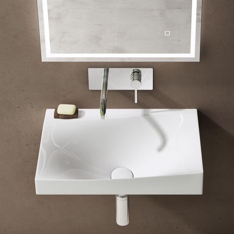 doporro Lavabo da Appoggio 60cm, Lavabo Bagno Sospeso Lavandino Bagno Angolare Colossum6035-600 Lavabo da Minerale fuso (1/5)