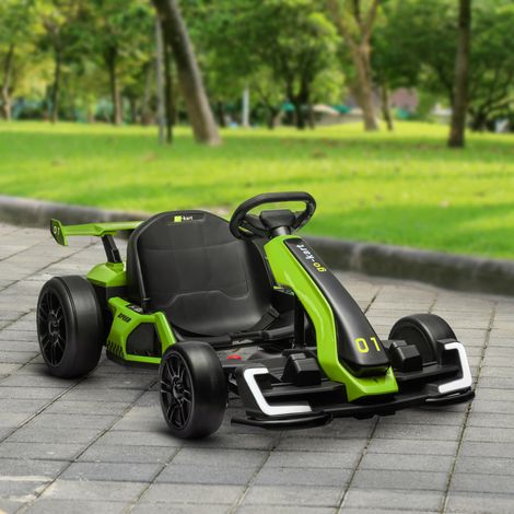 Karting électrique pour enfants de 6 à 12 ans, 24 V, vitesse de 6 à 12 km/h, siège réglable, 2 moteurs, klaxon, lumières et musique, vert (1/5)
