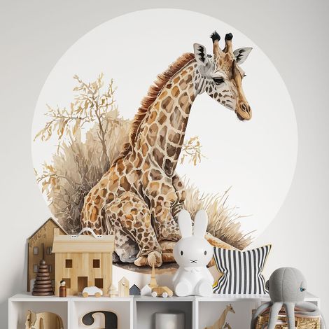 Sticker mural rond / cercle Enfants - Girafe - Diamètre 50 cm - Adhésif MAT (1/2)