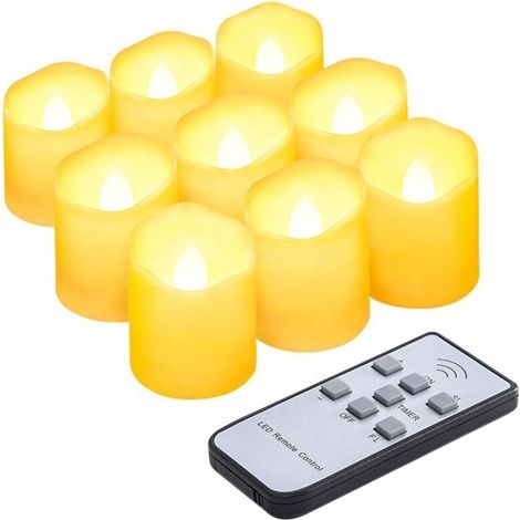 9-teiliges LED-Teelicht-Set mit Timer und Fernbedienung, warmweiße Teelichter, elektrische LED-Kerzen mit Timerfunktion, flackerndes LED-Kerzen-Set